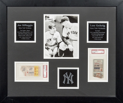 Lou Gehrig And Joe DiMaggio Framed Ticket Display With Tickets From Each Players Last World Series Home Run (PSA)